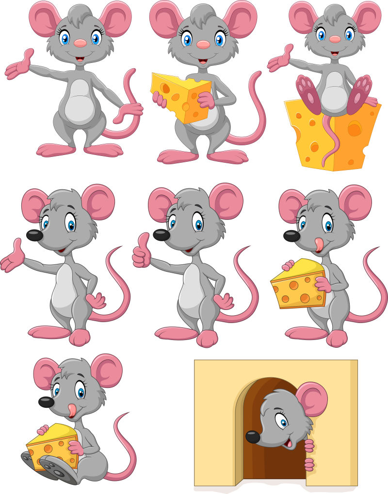 矢量卡通可爱的灰色老鼠