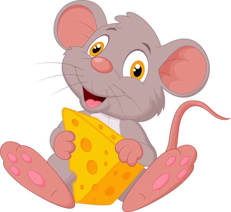 矢量卡通可爱的爱奶酪的老鼠
