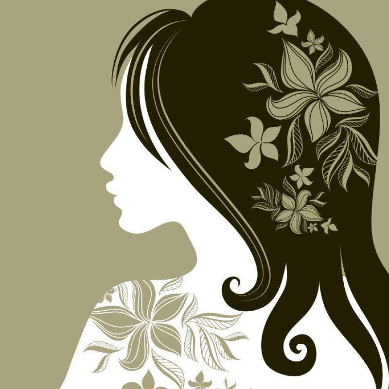 矢量创意的女人剪影和花朵装饰插图
