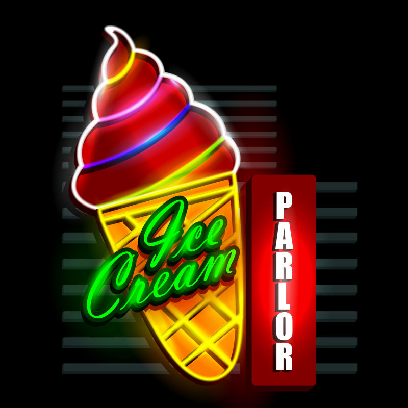 矢量冰淇淋点的霓虹灯招牌