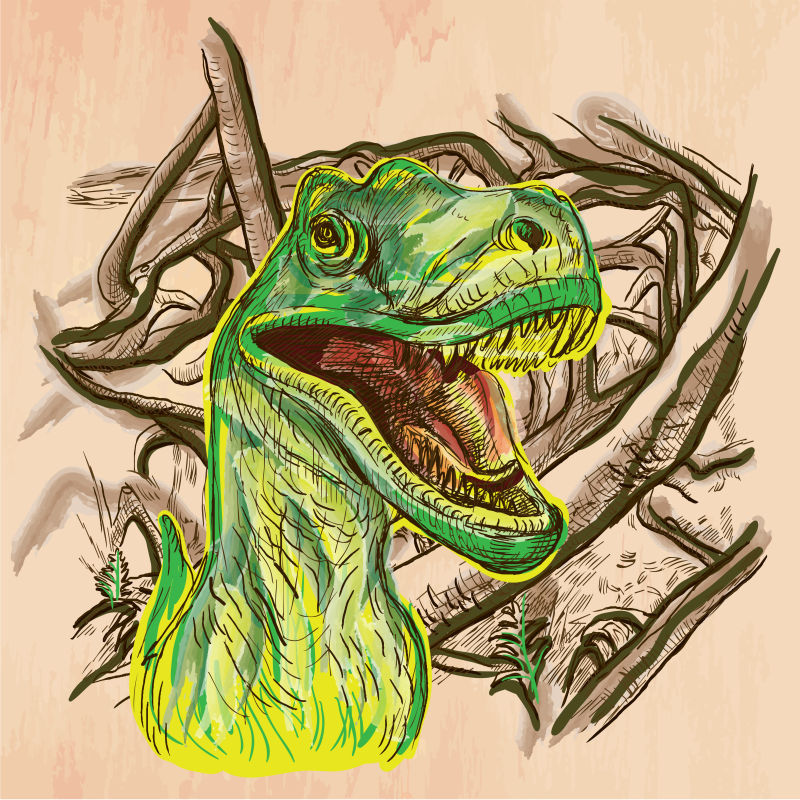 矢量的绿色恐龙插画