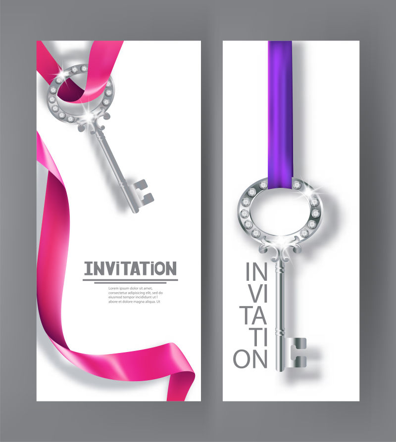 有银色钥匙元素的矢量会员卡设计模板
