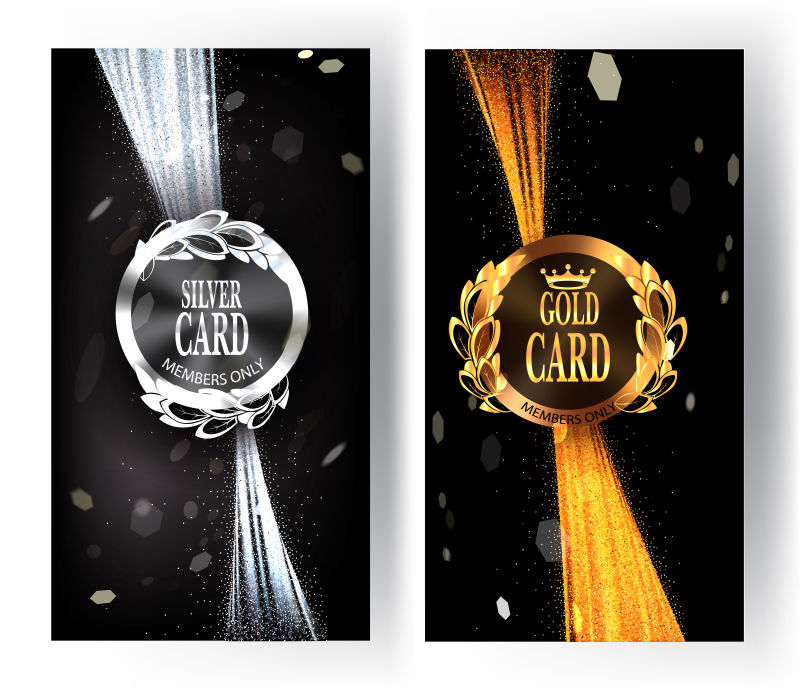 金银彩带的矢量会员卡设计模板
