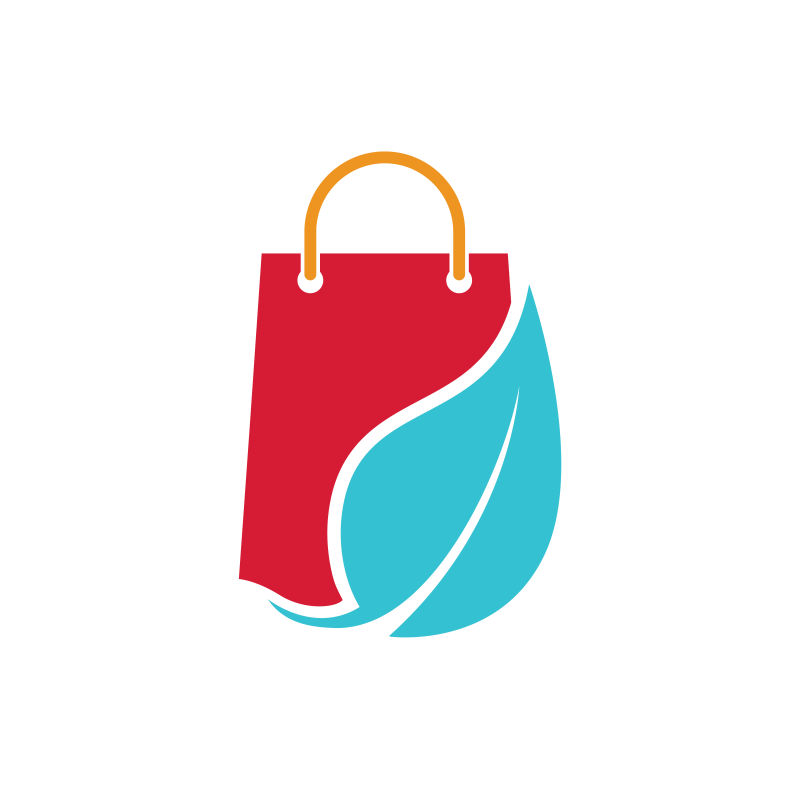 矢量绿叶和购物的环境自然图标