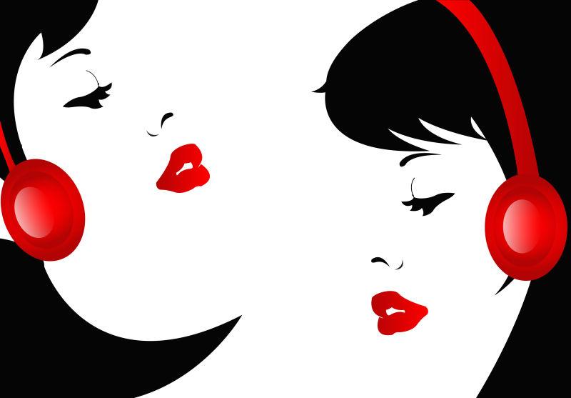 戴耳机的插画美女