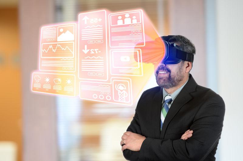 戴着3D眼镜-vr眼镜处理事务的商务人