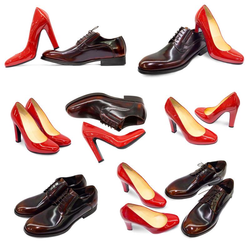 白色背景下的男女鞋收藏