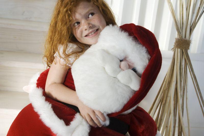 圣诞节小女孩抱着圣诞玩偶