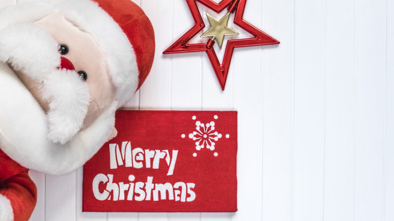 圣诞老人祝圣诞快乐的红色贺卡