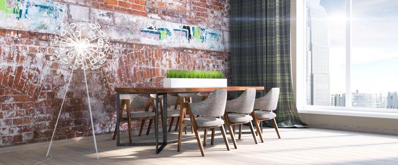 现代明亮的内部餐桌处