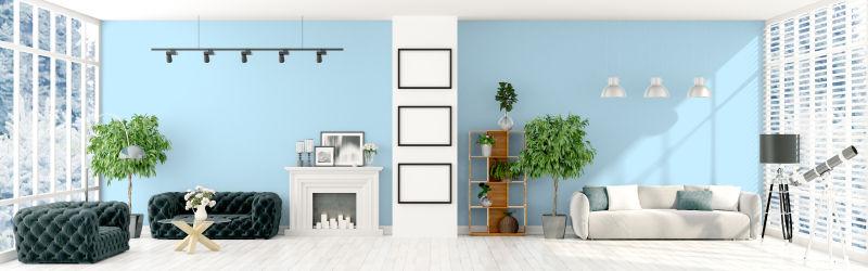 现代明亮的蓝色内部