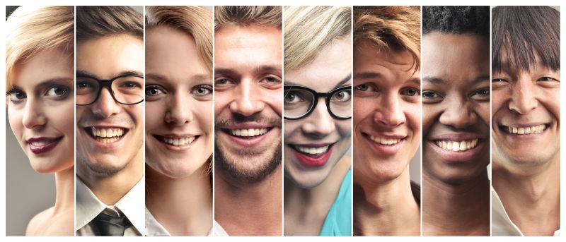 不同人种的微笑的人们表情拼贴