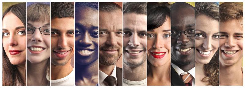 不同肤色的微笑的人们表情拼贴