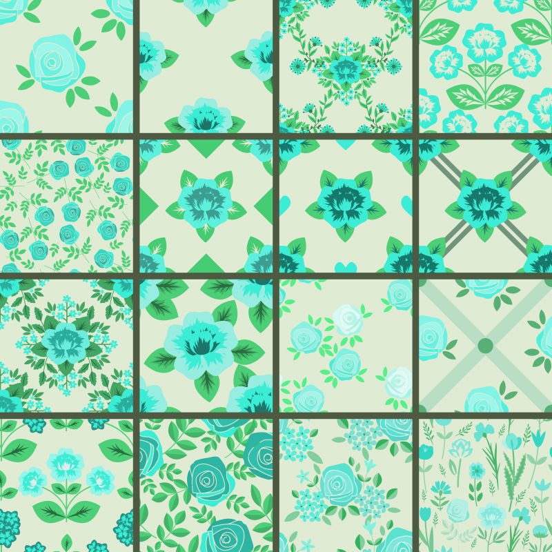 矢量蓝色玫瑰拼贴无缝背景