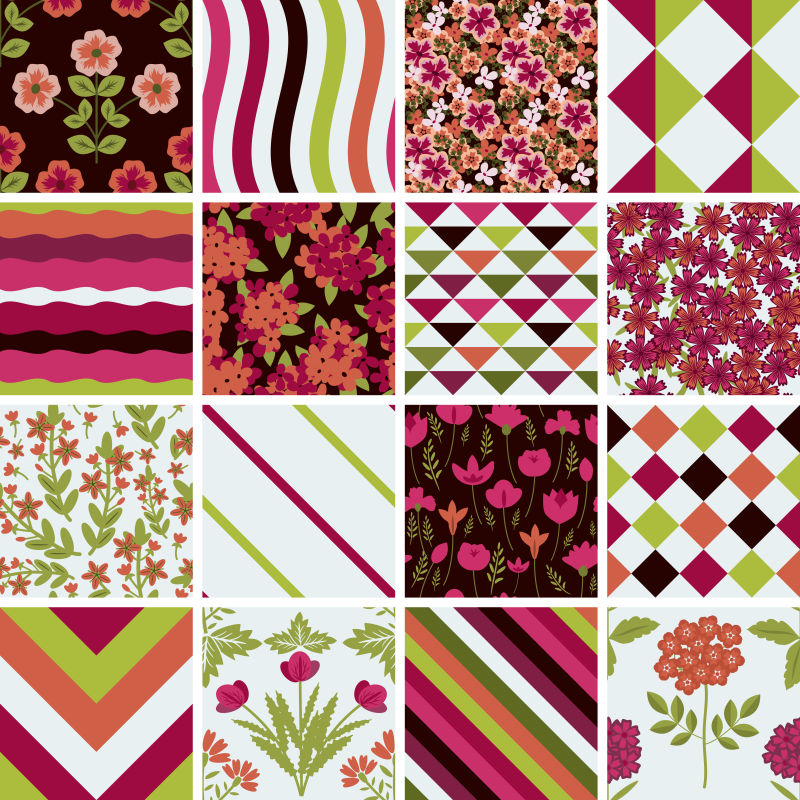 彩色几何花卉矢量拼贴背景