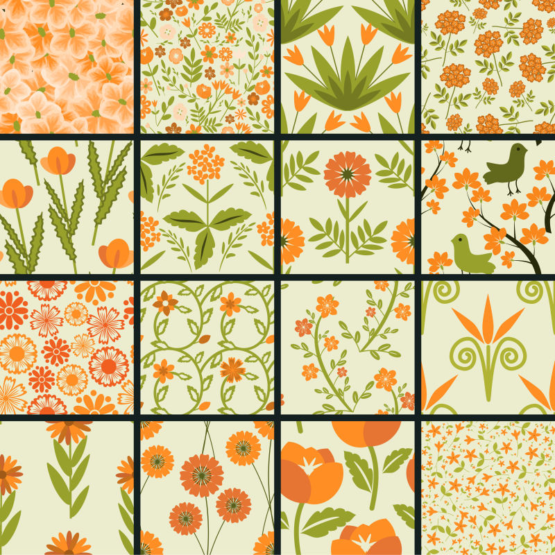 橙色花纹矢量拼贴背景