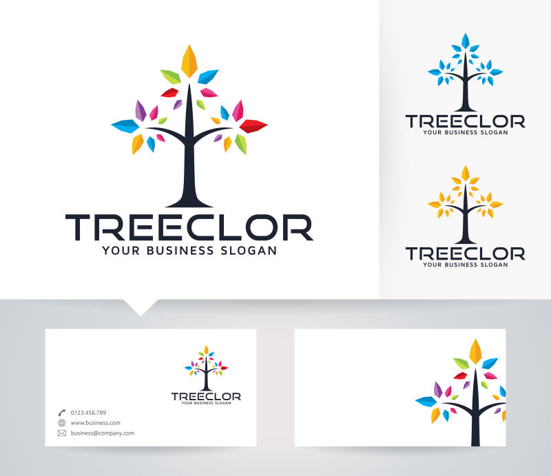 创意矢量不同颜色树的标志设计