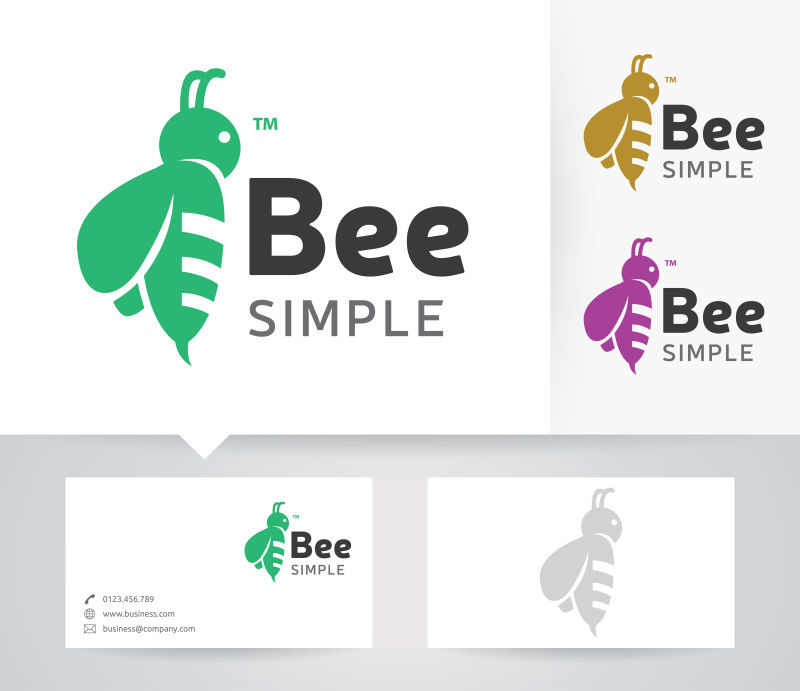 矢量彩色蜜蜂元素的名片标志设计