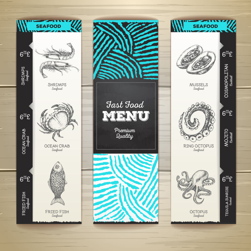 粉笔画风格的海鲜餐厅菜单设计