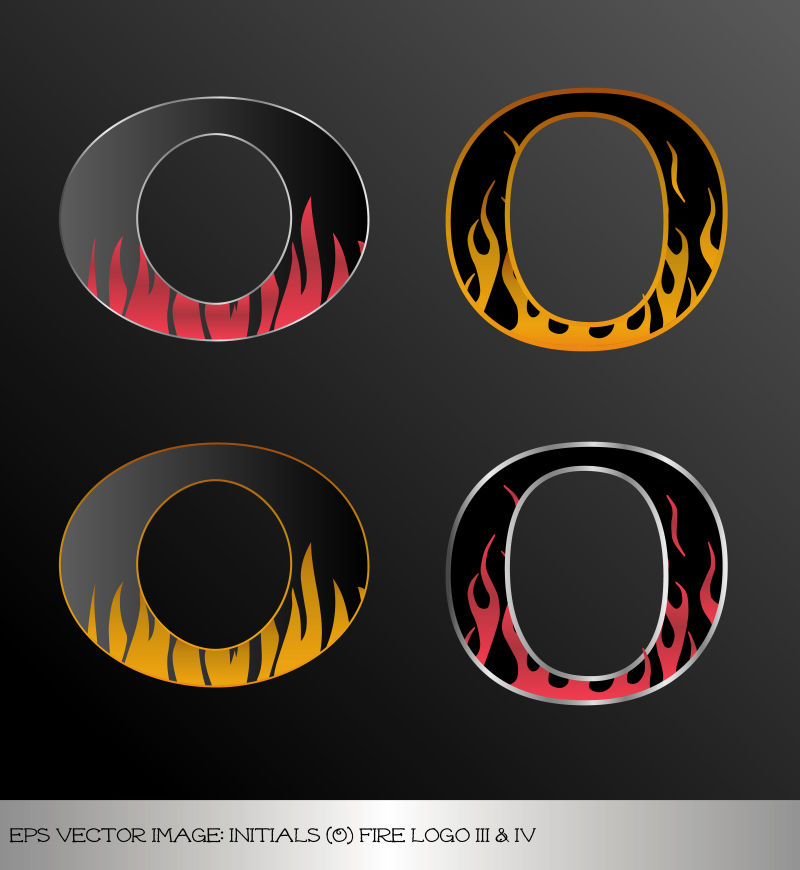 火焰纹理的O字母矢量插图设计