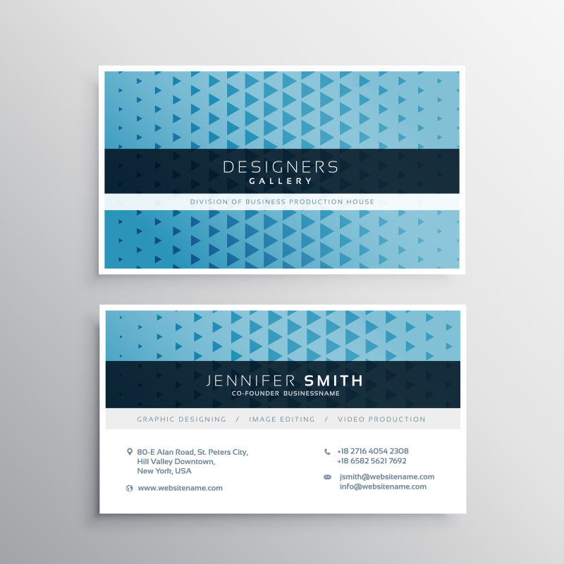 矢量蓝色三角形元素的名片设计