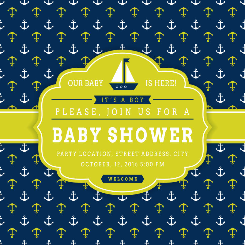 矢量的航海主题婴儿沐浴卡