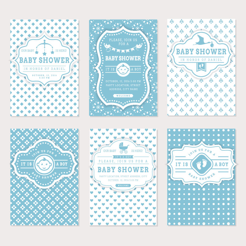 创意的蓝色婴儿淋浴卡矢量设计