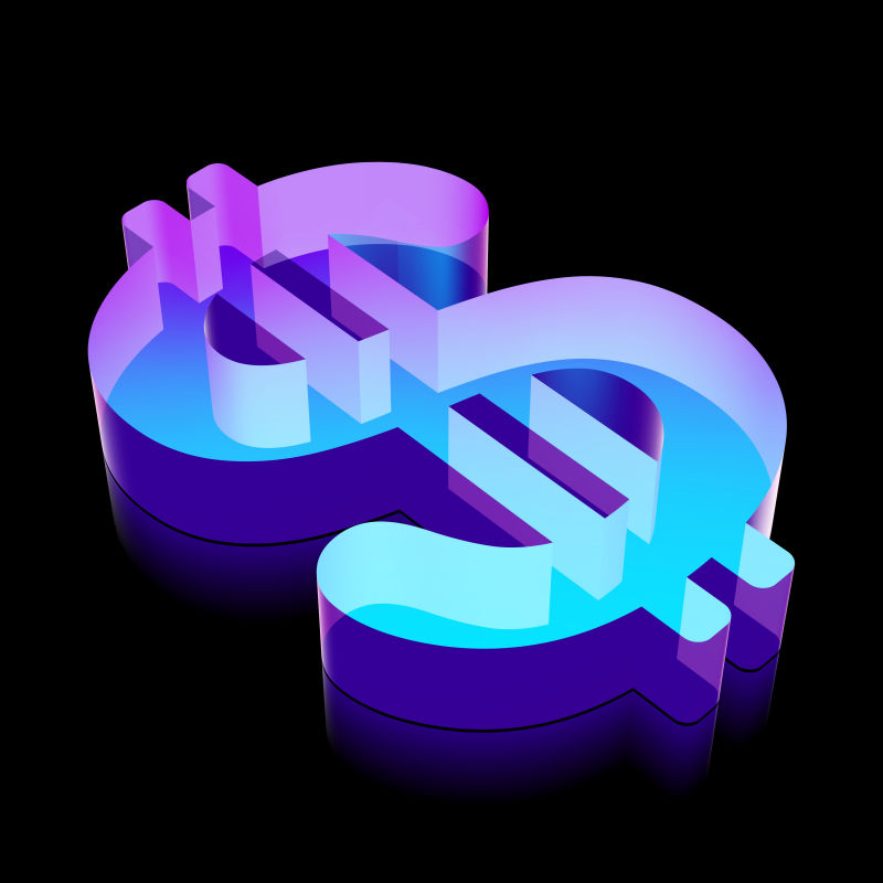 美元符号的3D霓虹灯发光材质矢量商标设计