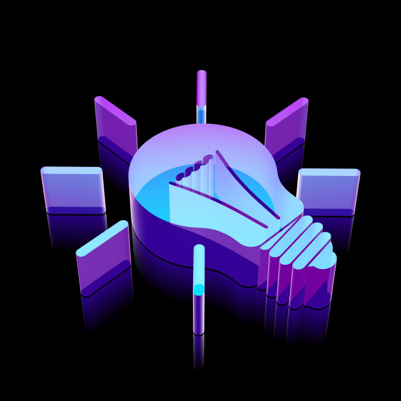 立体的彩色灯泡形状图标矢量设计