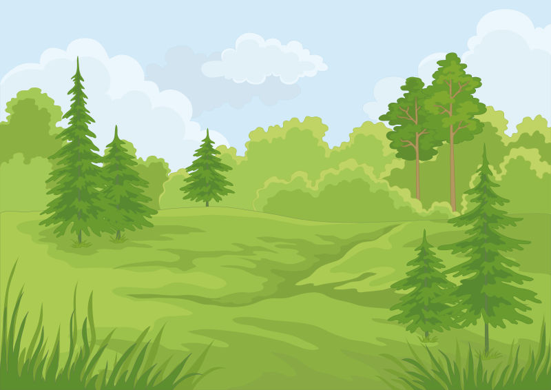 蓝天下的森林景观矢量插图背景