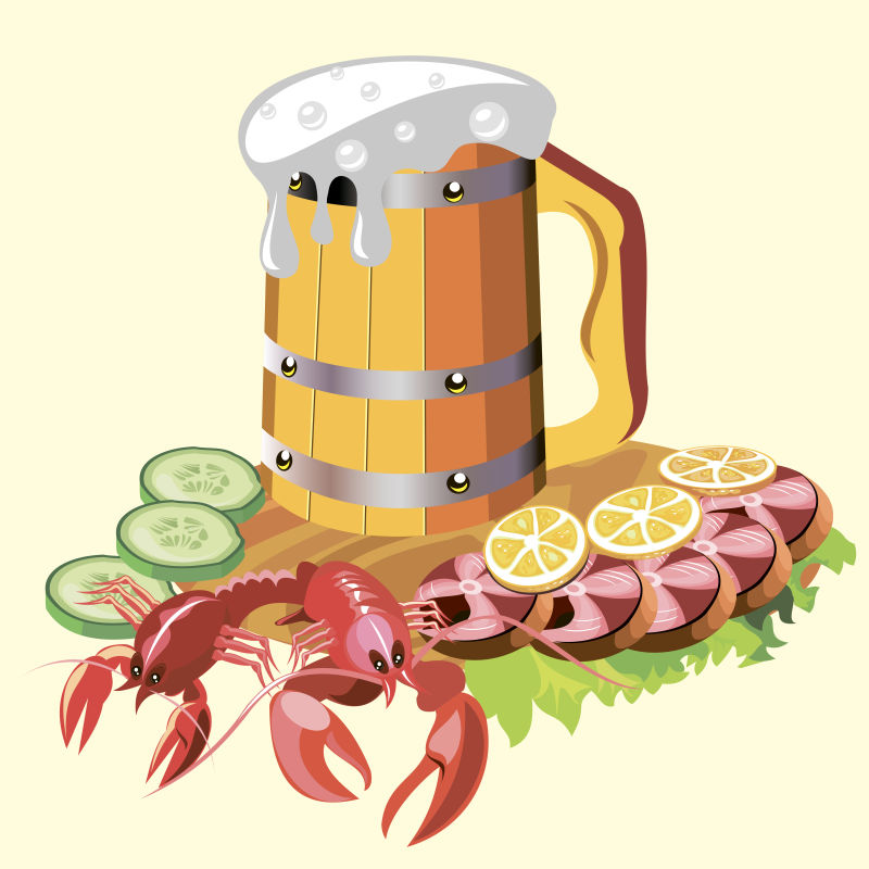 矢量美味的啤酒海鲜图标海报