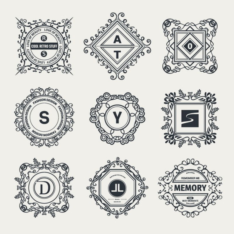 矢量创意英文装饰纹样标签