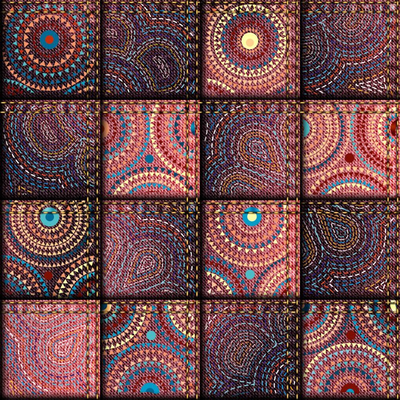 矢量彩色印度风格的拼贴图案背景