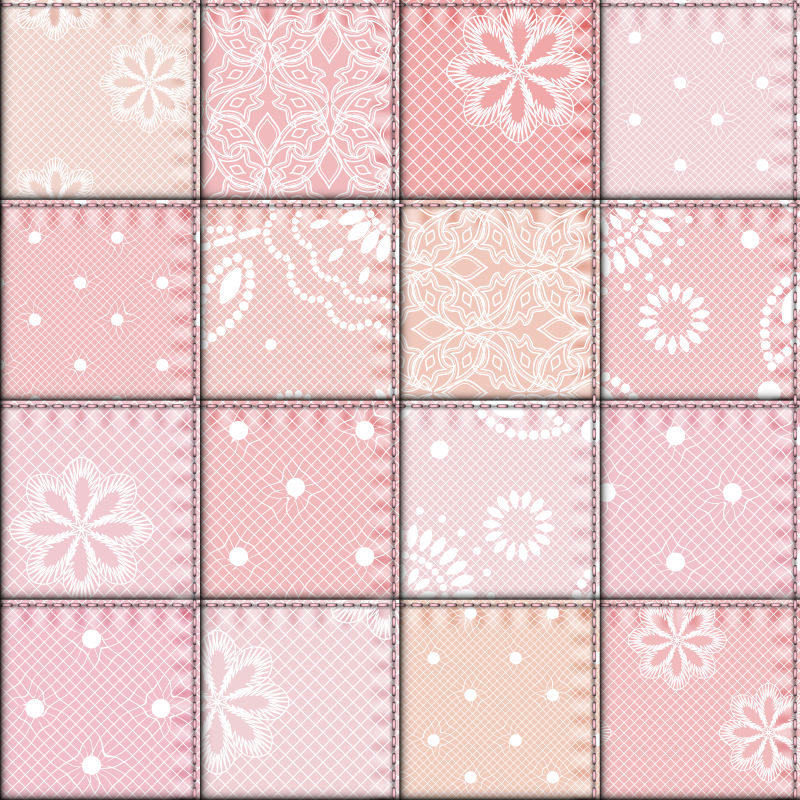 矢量粉色的花边织物拼贴图案背景