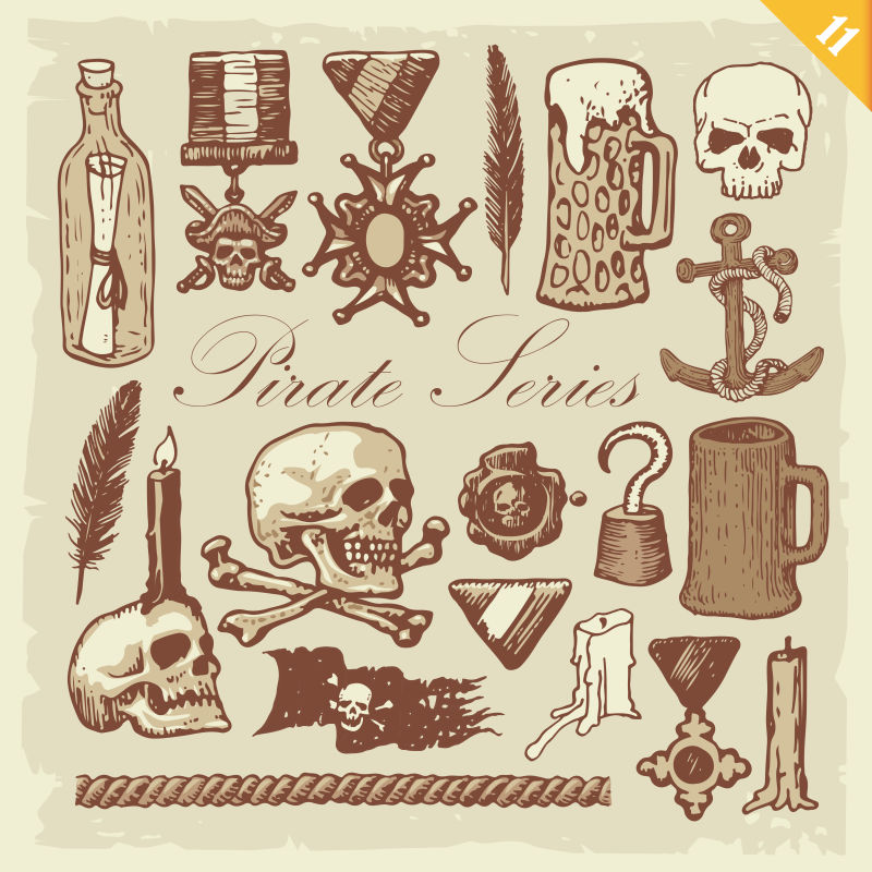 海盗元素的创意插图设计矢量图