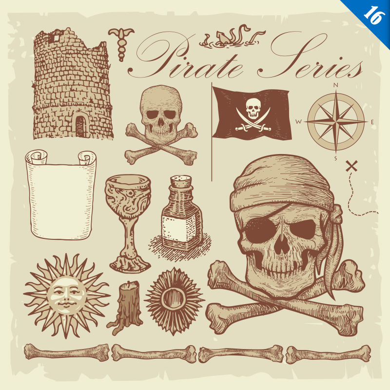 矢量海盗风格的创意插图设计元素