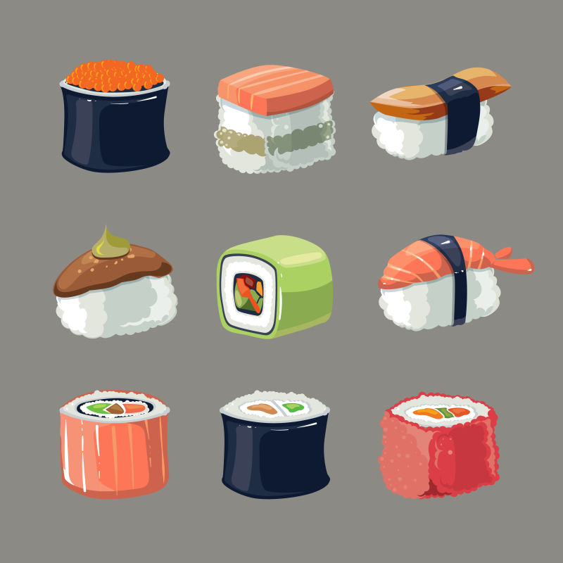 矢量卡通寿司图标设计