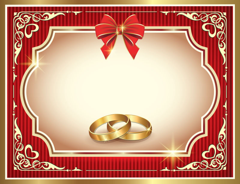 矢量红色结婚戒指邀请卡