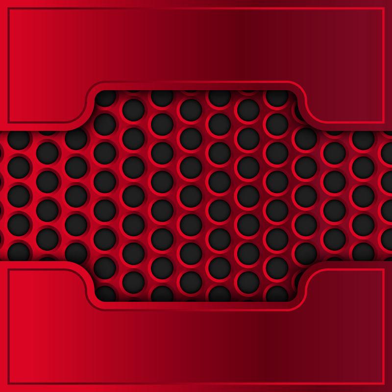 创意矢量红色有圆孔镂空的金属背景
