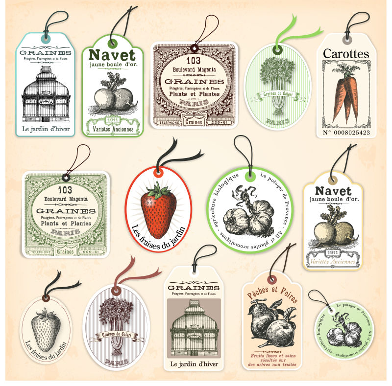 矢量的复古风格蔬果标签设计