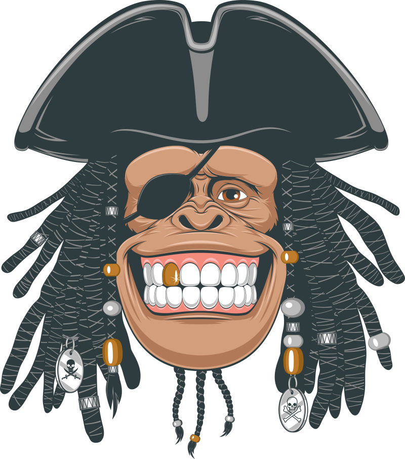 矢量卡通海盗风格的猩猩