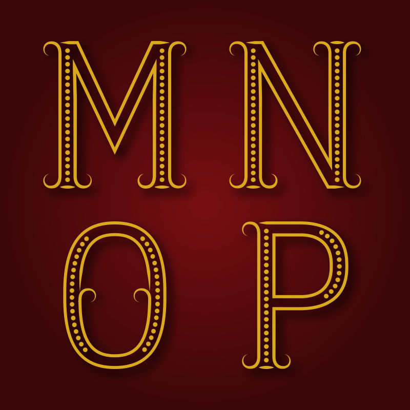 艺术装饰风格的金色矢量字母