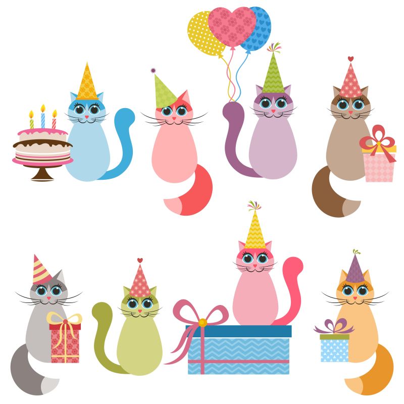 生日派对上的猫矢量插画