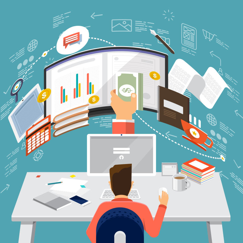 扁平化矢量蓝色平面商业概念的创意背景