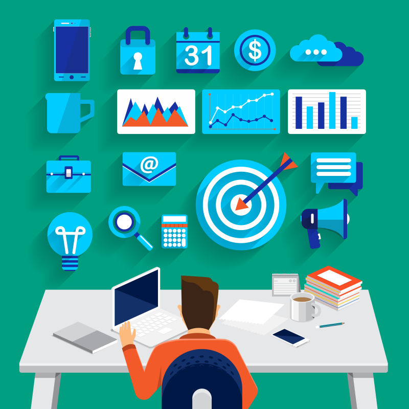 平面商业概念的图标背景矢量图