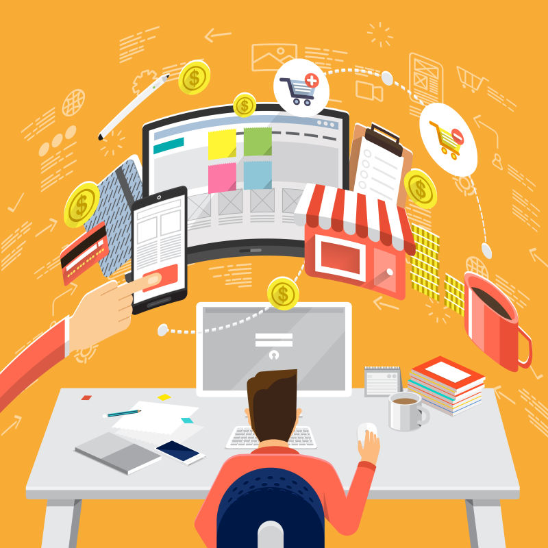 矢量橙色平面商业概念的创意背景