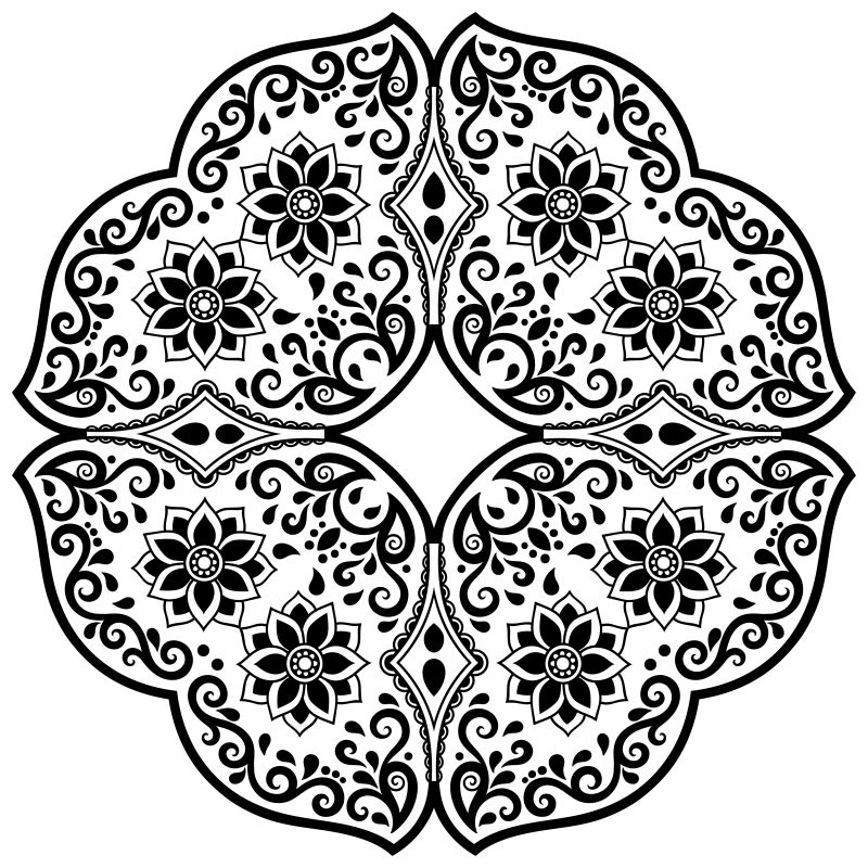 圆形的曼荼罗纹身矢量插图
