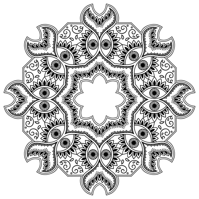 黑色曼荼罗花纹矢量插图