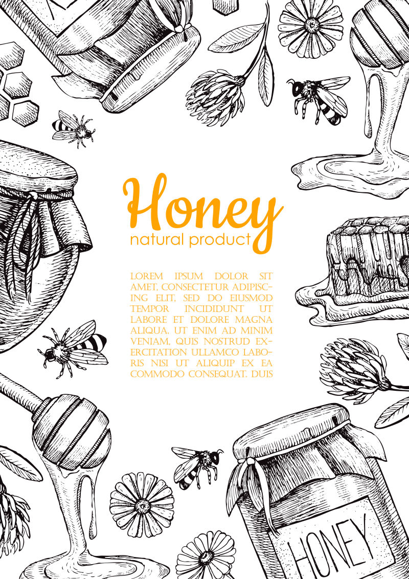 矢量手绘蜜蜂画插图