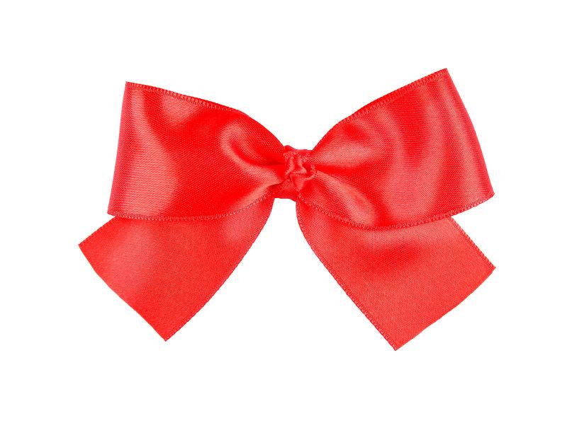 白色背景下红色缎子编织的蝴蝶结